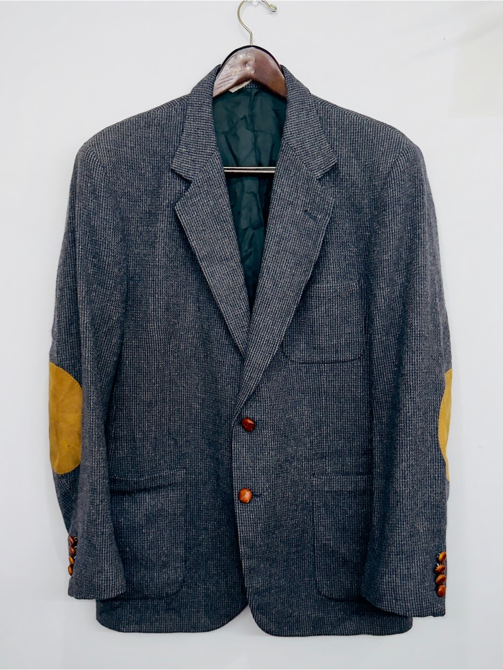 VTG Hunt Club Men's 42L Tweed Blazer Elbow Patches Lana/Lambs Wool Classic